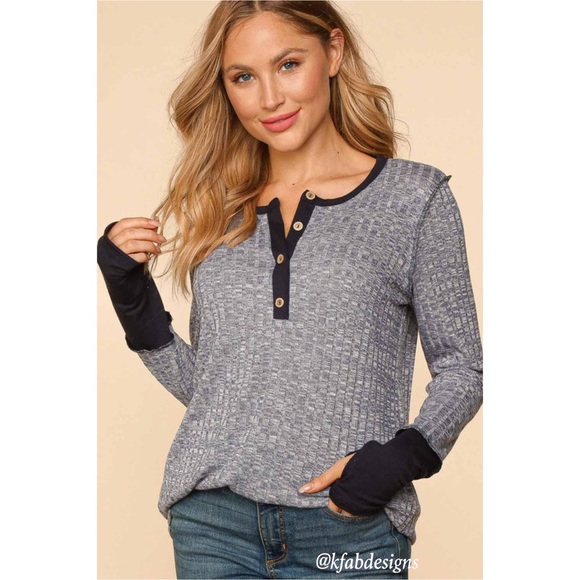 ❤️LAST 1! Rib Knit Baby French Terry Button Down Slub Soft Top w/Thumb Holes! - Picture 2 of 10